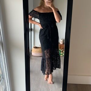 ASOS NA-KD black lace off shoulder dress